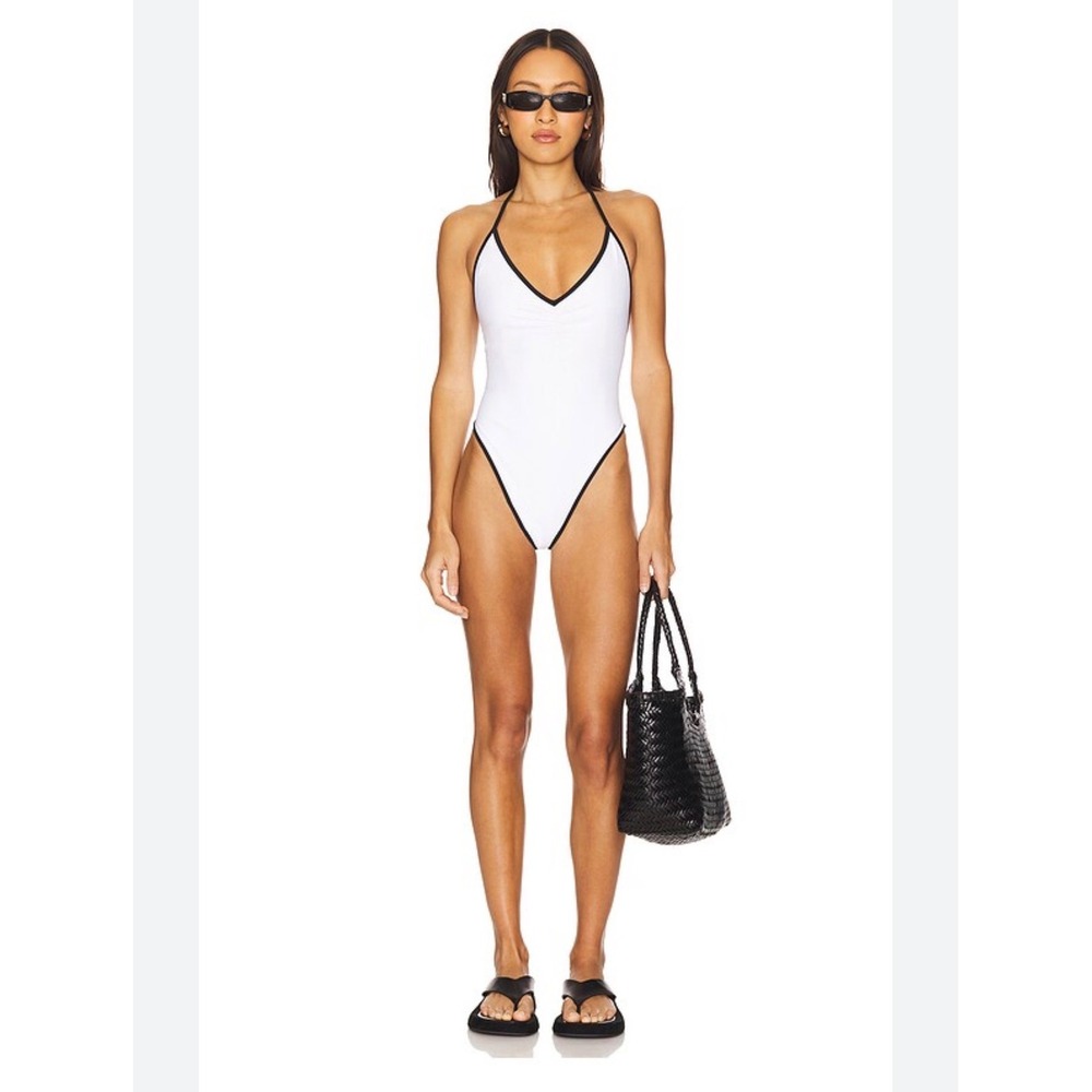 Tularosa White One-Piece Swimsuit with Black Trim